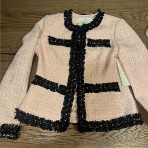 Boston Proper Pink Tweed Jacket Blazer Black Trim Size 4 Parisian Rose NWT